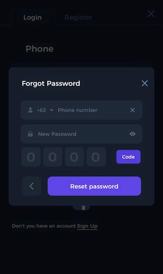 Step 2: Enter your phone number and new password, then request a code